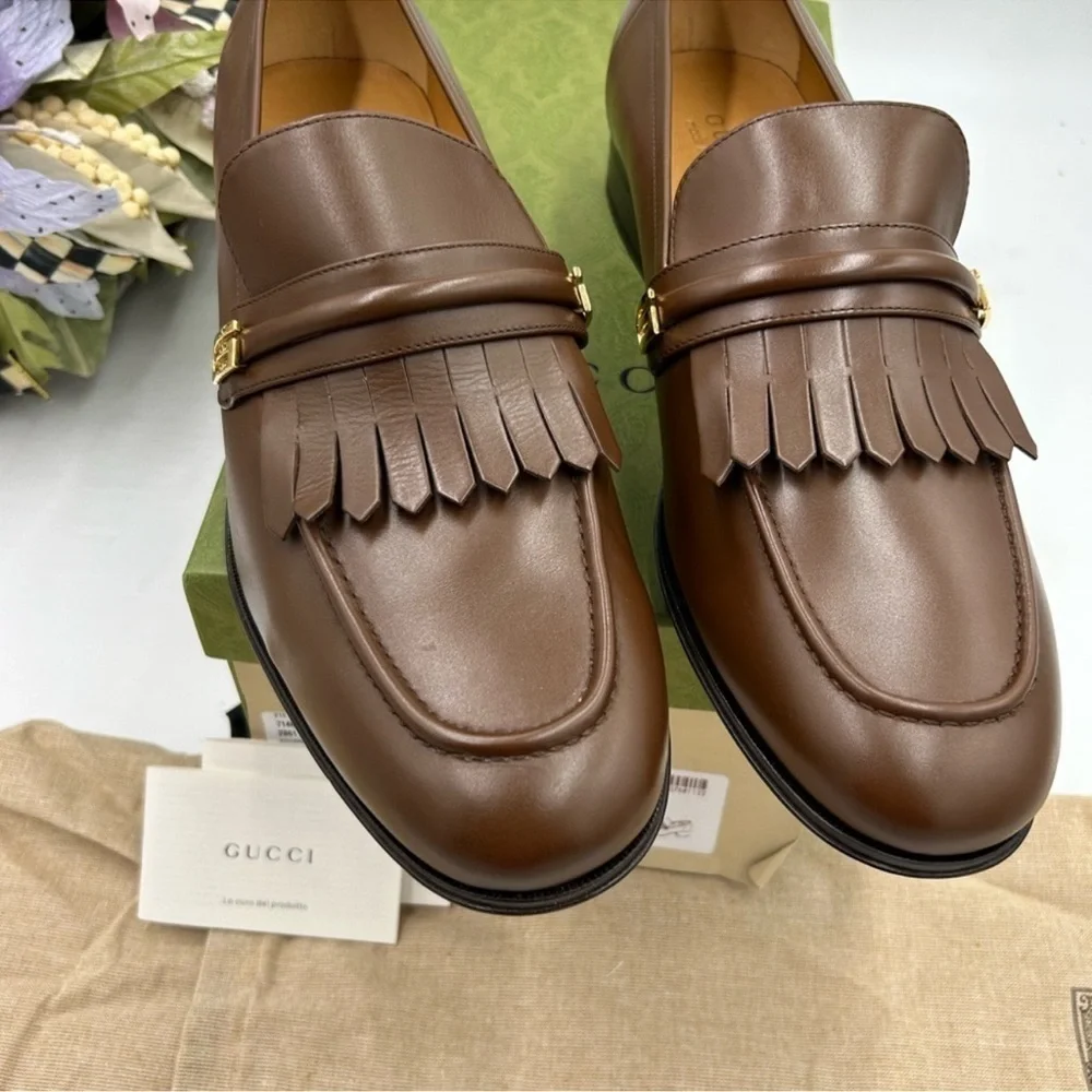 Men’s Gucci fringed leather loafer size 12.5 medium Italy